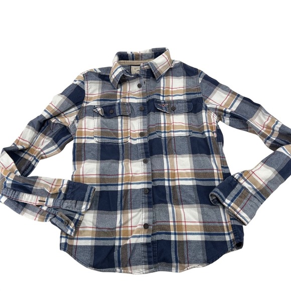 Hollister Other - Hollister California Plaid Flannel Shirt‎ Long Sleeve Mens Size M Blue Tan White